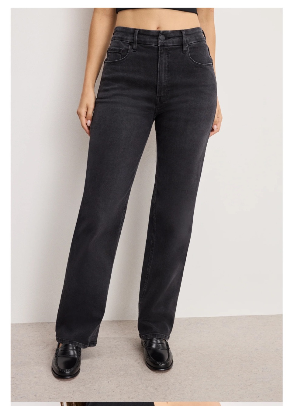 GOOD AMERICAN BLACK STRAIGHT LEG JEANS